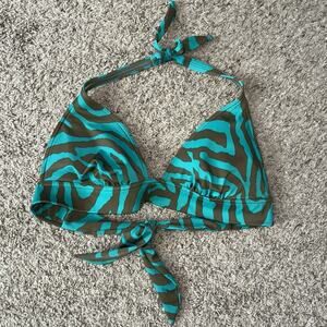 Victoria Secret Brown Green Zebra Bikini Top Woman Size L Halter Padded
